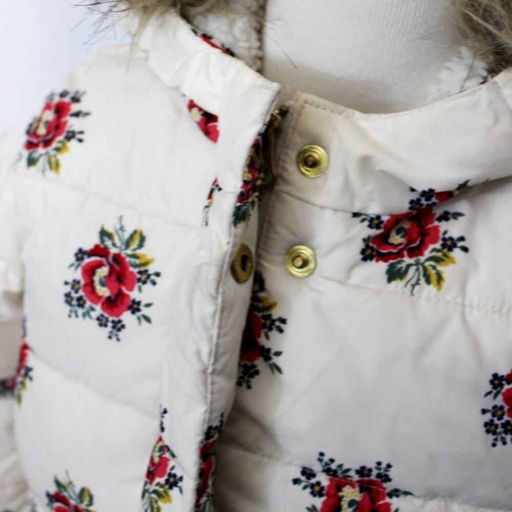 Baby Gap Floral Puffer Fur Hooded Coat 18-24 Months - Picture 4 of 8